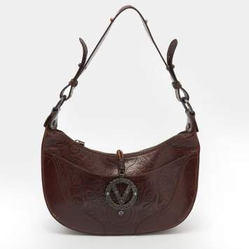 Pre Owned Valentino Brown Leather V Catch Hobo