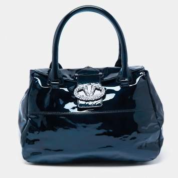 Pre Owned Valentino Teal Blue Patent Leather Flap Satchel 