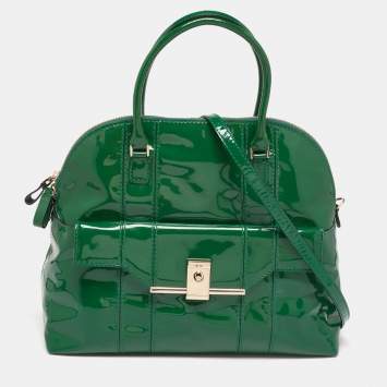 Pre Owned Valentino Green Patent Leather Front Pocket Satchel