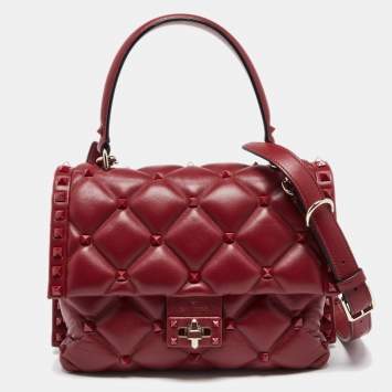 Pre Owned Valentino Red Quilted Leather Medium Candystud Top Handle Bag