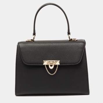 Pre Owned Valentino Black Leather Flap Top Handle Bag