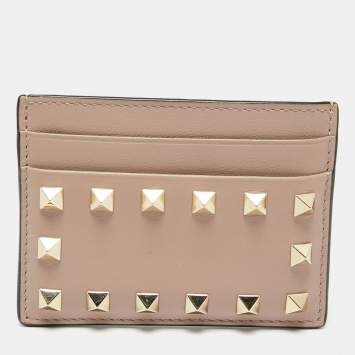 Pre Owned Valentino Poudre Leather Rockstud Card Holder
