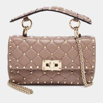Pre Owned Valentino Old Rose Quilted Leather Small Rockstud Spike Chain Bag