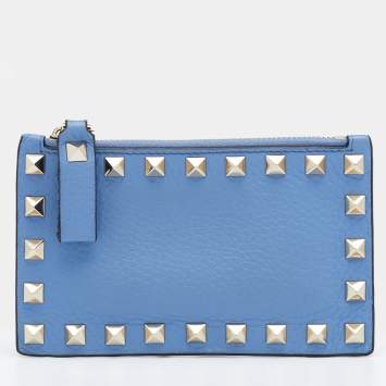 Pre Owned Valentino Blue Leather Rockstud Coin Purse