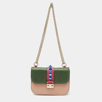 Pre Owned Valentino Multicolor Leather Small Rockstud Glam Lock Flap Bag