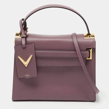 Pre Owned Valentino Purple Leather My Rockstud Top Handle Bag