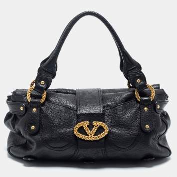 Pre Owned Valentino Black Leather Catch Satchel