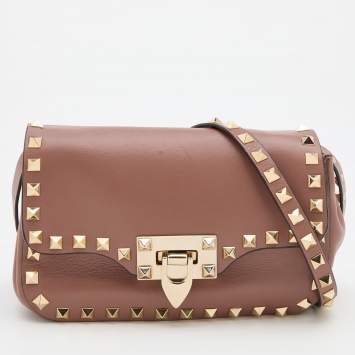 Pre Owned Valentino Old Rose Leather Mini Rockstud Crossbody Bag