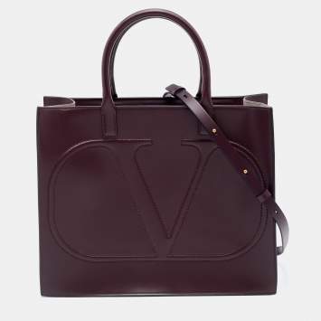 Pre Owned Valentino Burgundy Leather VLogo Tote