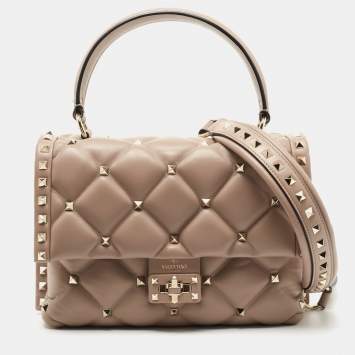 Pre Owned Valentino Pink Leather Medium Candystud Top Handle Bag