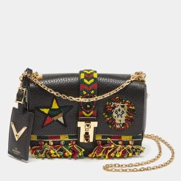 Pre Owned Valentino Black Leather Micro B Rockstud Beaded Shoulder Bag