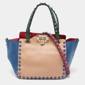 Pre Owned Valentino Multicolor Leather Mini Rockstud Trapeze Tote