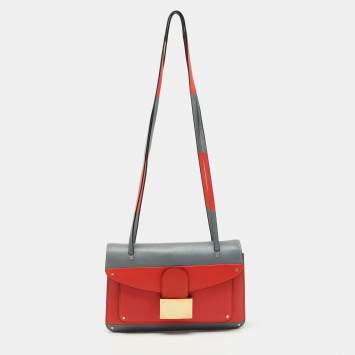 Pre Owned Valentino Grey/Orange Leather Rivet Colorblock Shoulder Bag