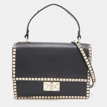 Pre Owned Valentino Black Leather No Limit Rockstud Top Handle Bag