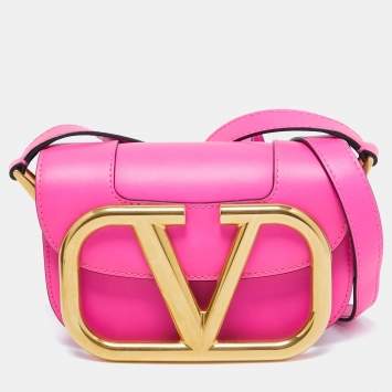 Pre Owned Valentino Fuchsia Leather Small SuperVee Crossbody Bag
