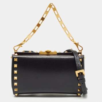 Pre Owned Valentino Black Leather Rockstud Alcove Crossbody Bag