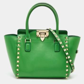 Pre Owned Valentino Green Leather Rockstud Trapeze Tote