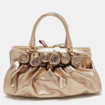 Pre Owned Valentino Metallic Leather Lacca Fleur Frame Satchel