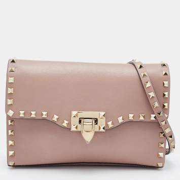Pre Owned Valentino Pink Leather Small Rockstud Crossbody Bag