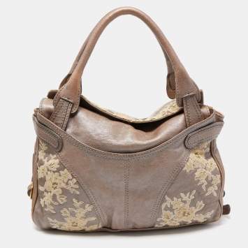 Pre Owned Valentino Metallic Beige Leather Urban Lace Satchel