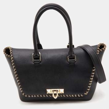 Pre Owned Valentino Black Leather Small Demilune Flap Satchel