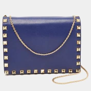 Pre Owned Valentino Blue Leather Rockstud Mini Chain Crossbody Bag 