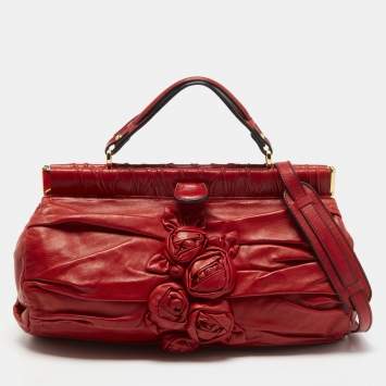 Pre Owned Valentino Red Leather Rose Frame Satchel