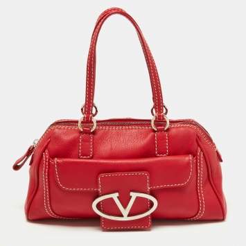 Pre Owned Valentino Red Leather Front Pocket Satchel