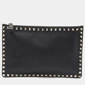 Pre Owned Valentino Black Leather Rockstud Clutch