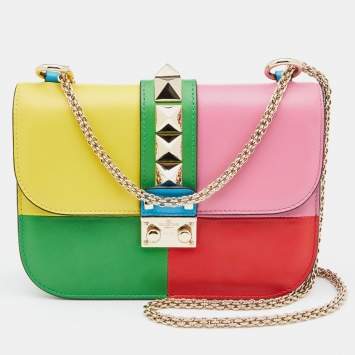 Pre Owned Valentino Multicolor Leather Small Rockstud Glam Lock Flap Bag