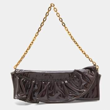 Pre Owned Valentino Purple Patent Leather Ruffle Chain Clutch