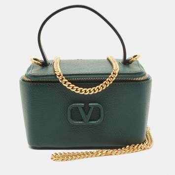 Pre Owned Valentino Green Leather  Mini VSling Vanity Case