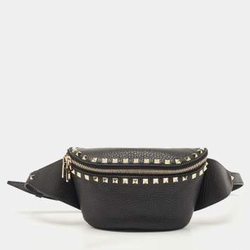 Pre Owned Valentino Black Leather Rockstud Belt Bag