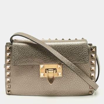 Pre Owned Valentino Metallic Leather Small Rockstud Crossbody Bag