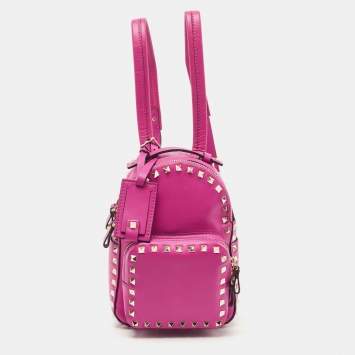 Pre Owned Valentino Pink Leather Mini Rockstud Backpack
