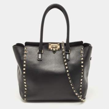 Pre Owned Valentino Black Leather Rockstud Trapeze Tote