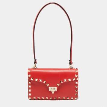 Pre Owned Valentino Red Leather Rockstud Baguette Bag