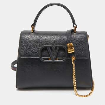 Pre Owned Valentino Black Leather VSling Top Handle Bag