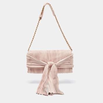 Pre Owned Valentino Pink Pleated Leather Bow Shoulder Bag