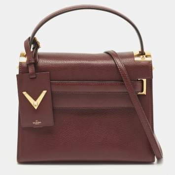 Pre Owned Valentino Burgundy Leather Flap Top Handle Bag