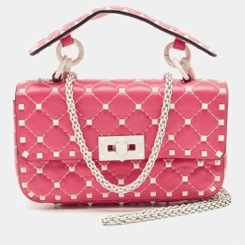 Pre Owned Valentino Pink Quilted Leather Small Rockstud Spike Chain Bag
