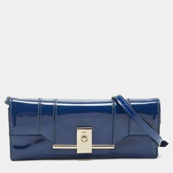 Pre Owned Valentino Blue Patent Leather Crossbody Bag