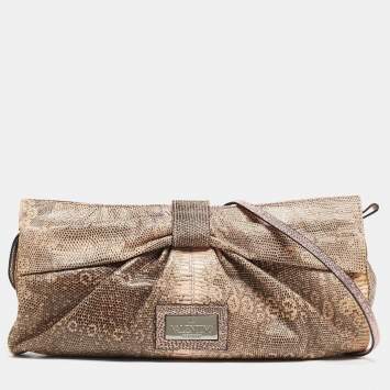 Pre Owned Valentino Pink/Peach Lizard Oversized Bow Clutch Bag