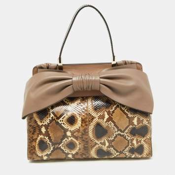 Pre Owned Valentino Beige Python and Leather Aphrodite Bow Bag