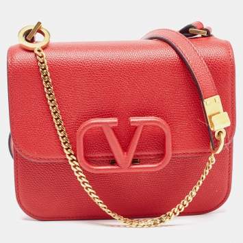 Pre Owned Valentino Red Leather Small VSling Shoulder Bag