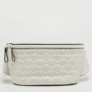 Pre Owned Valentino White Leather Rockstud Spike Belt Bag