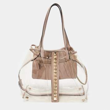 Pre Owned Valentino Transparent/Pink PVC and Leather Rockstud Naked Tote