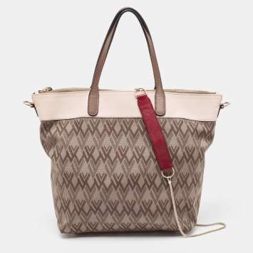 Pre Owned Valentino Multicolor V Print Canvas and Leather Shopper Tote