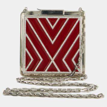 Pre Owned Valentino Haute Couture Red Enamel Evening Bag with Silver Hardware