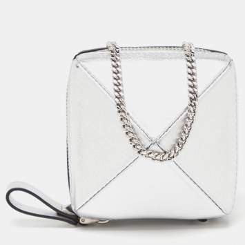 Pre Owned Valentino Silver Leather Zip Chain Coin Purse